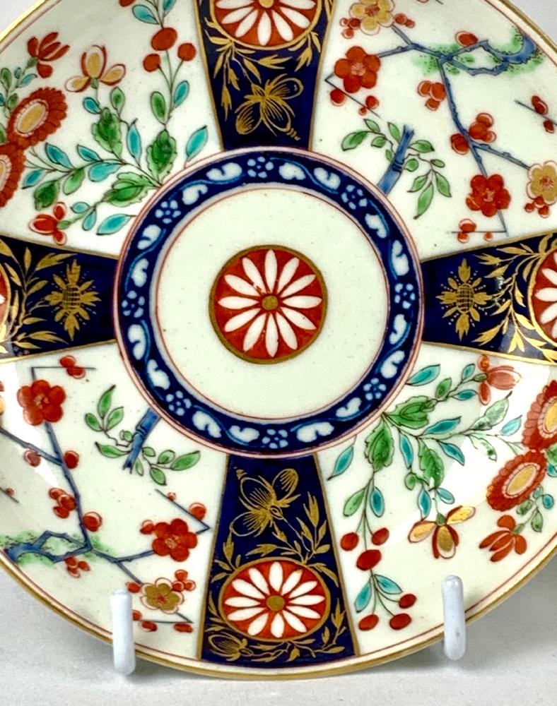 Regency First Period Worcester Porcelain Cup and Saucer Queen’s Pattern Circa 1770 For Sale