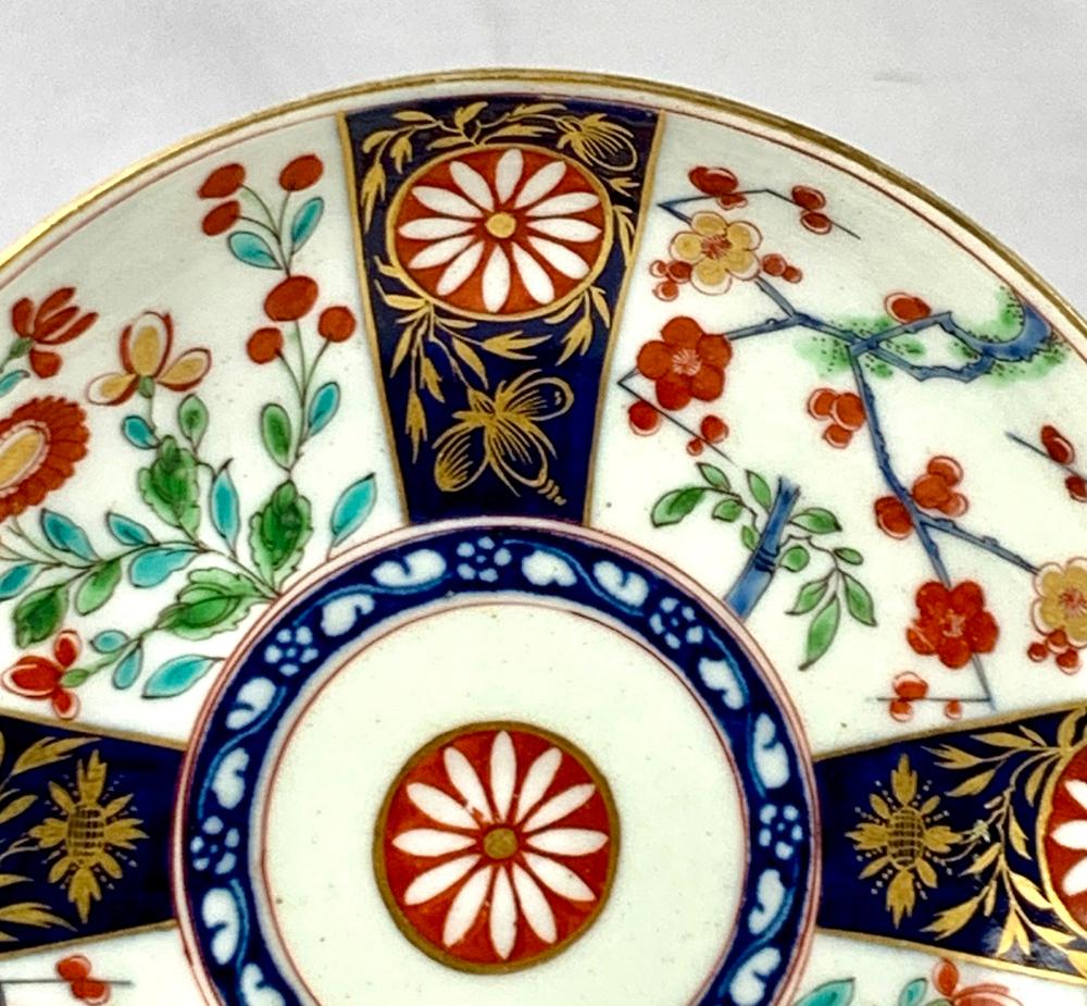 English First Period Worcester Porcelain Cup and Saucer Queen’s Pattern Circa 1770 For Sale