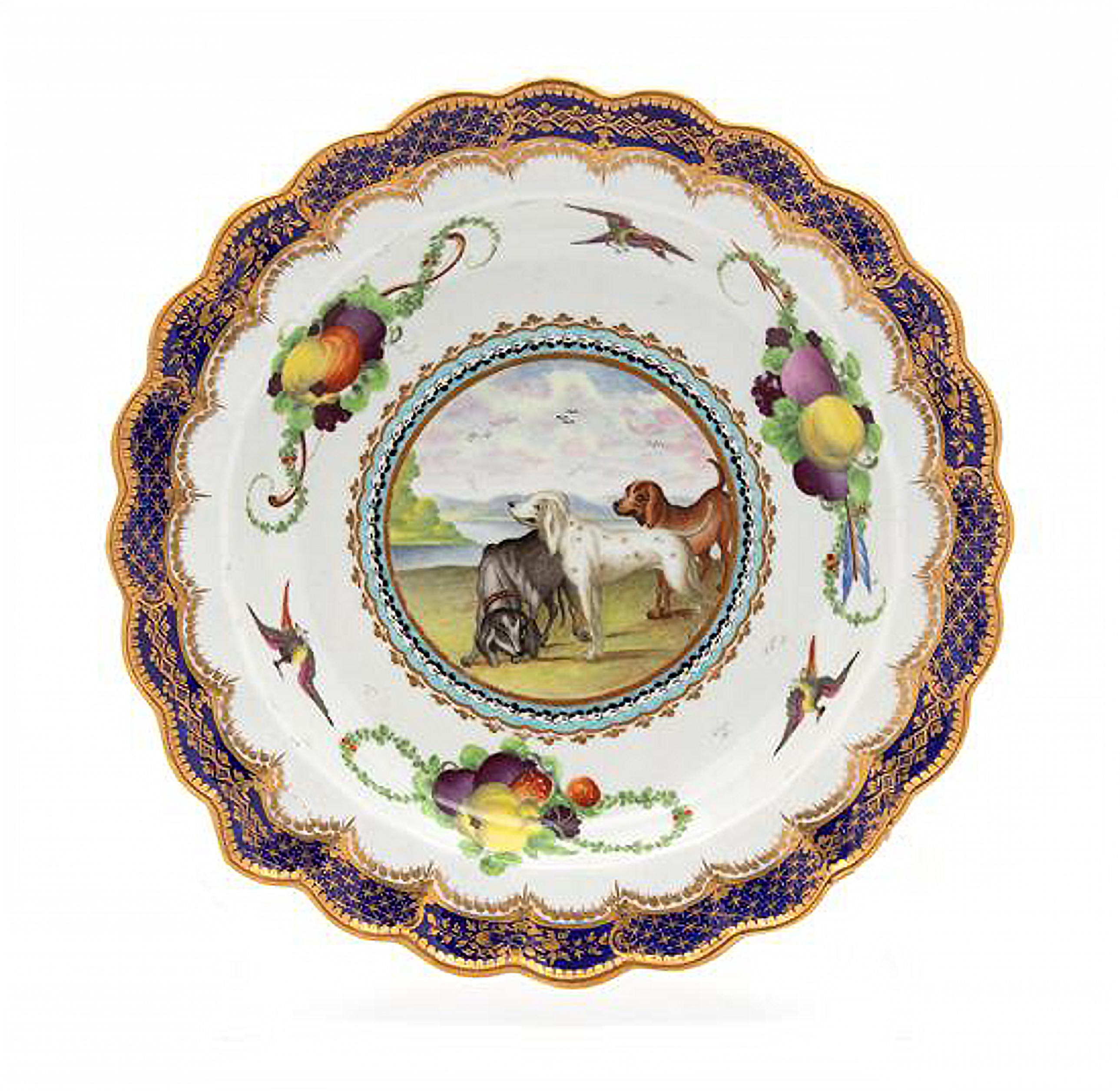 First Period Worcester Porcelain Fable Plate, Lord Henry Thynne Pattern In Good Condition In Downingtown, PA