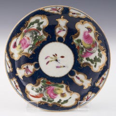 First Period Worcester Porcelain Fancy Birds Coffee Cup and Saucer, circa 1775