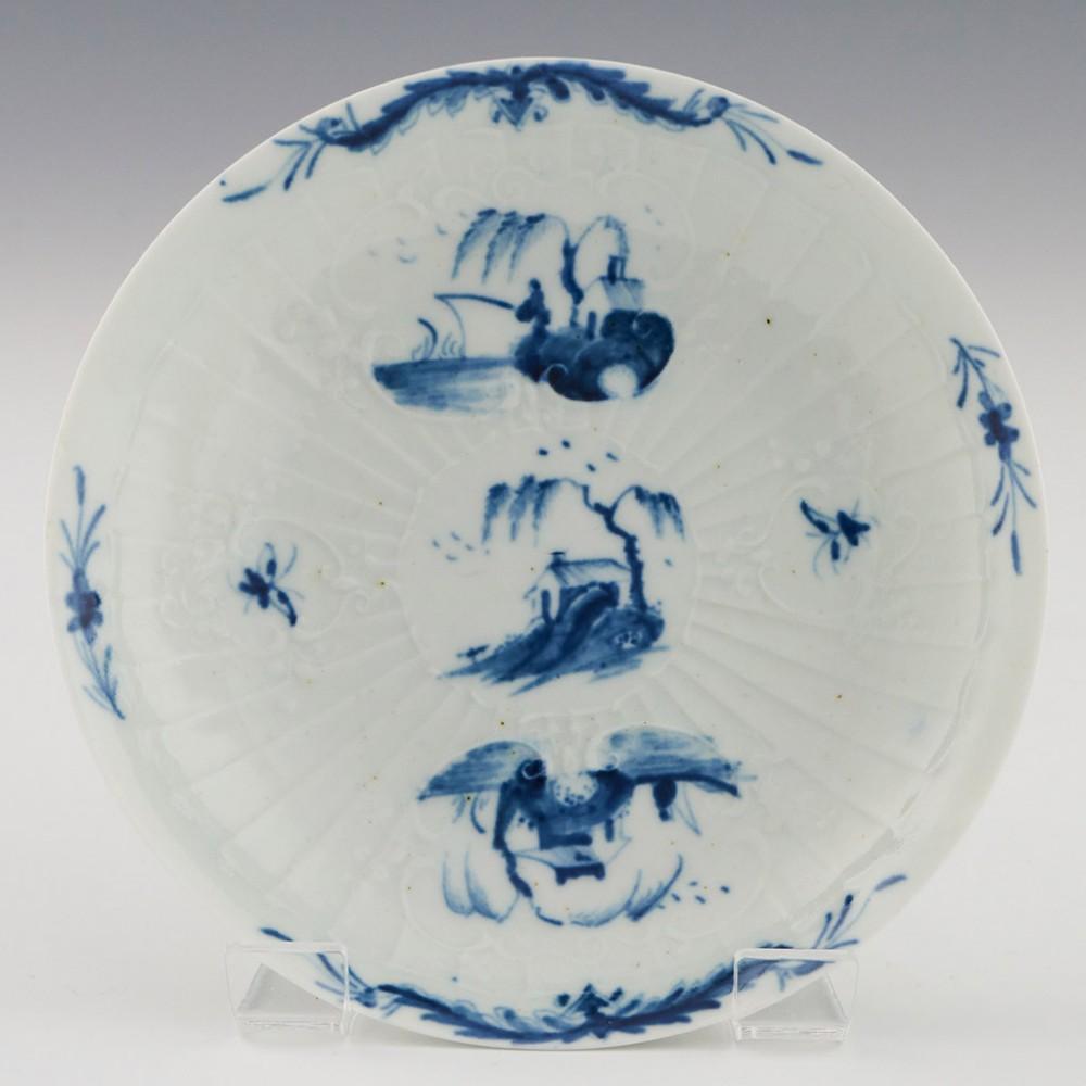 Heading :  First period worcester porcelain Fishermand and Willow pavillion tea bowl and saucer
Date : 1755-60
Period : George II
Marks : Workman's marks
Origin : Worcester, England
Colour : Blue and white
Pattern : Fishermand and Willow Pavillion -