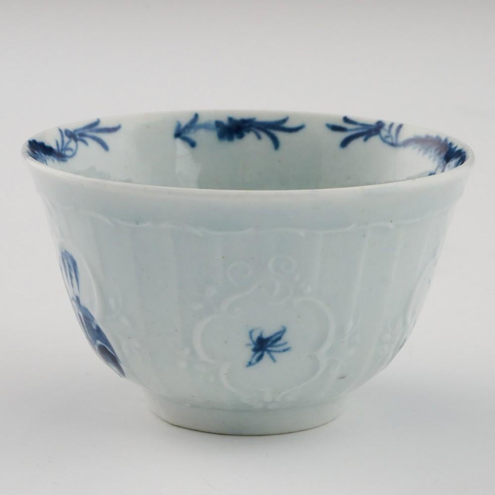 Mid-18th Century First Period Worcester Porcelain Fisherman and Willow Pavillion Tea Bowl and Sau For Sale