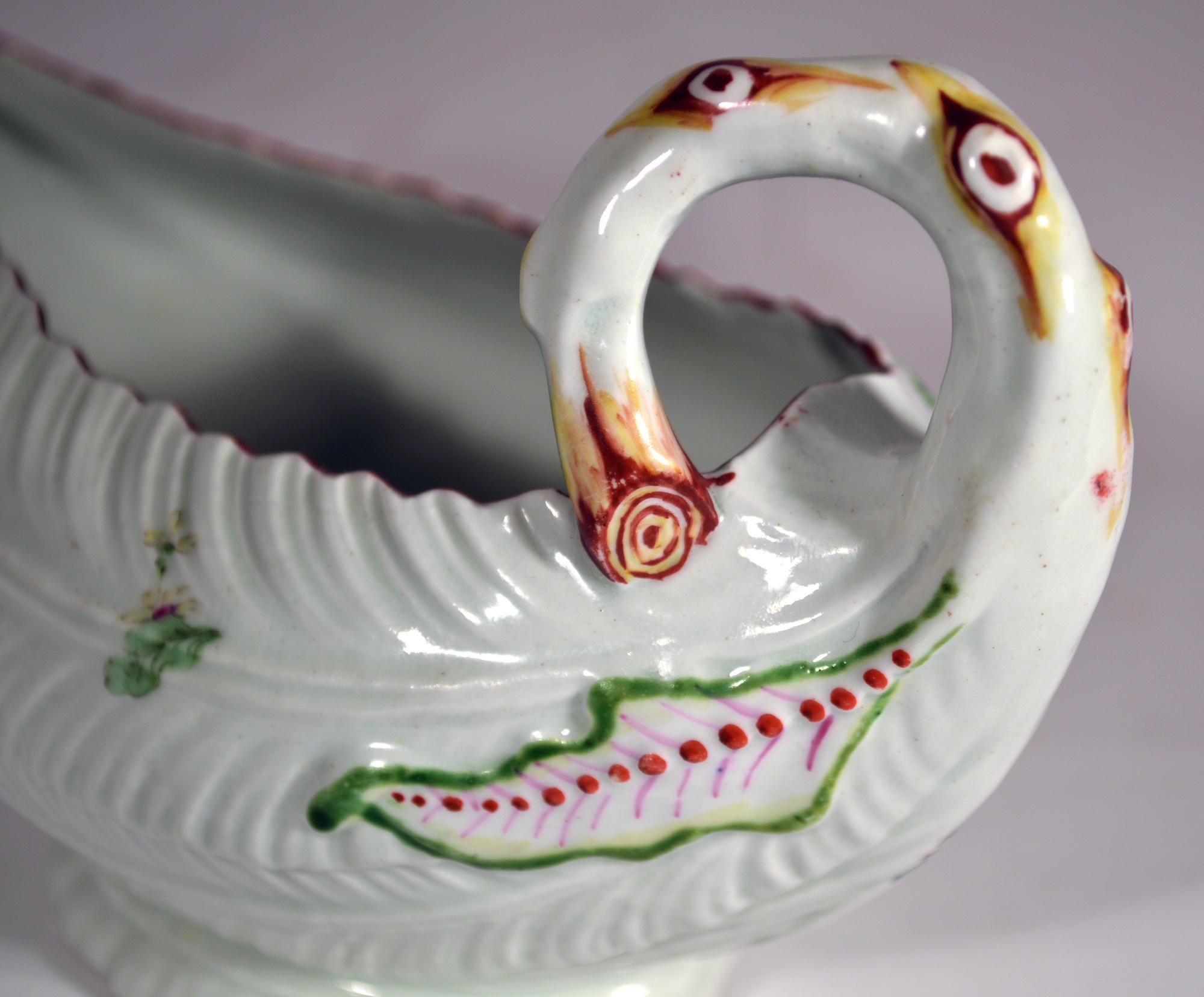 First Period Worcester Porcelain Leaf Molded Sauce Boat, Circa 1755-56 3