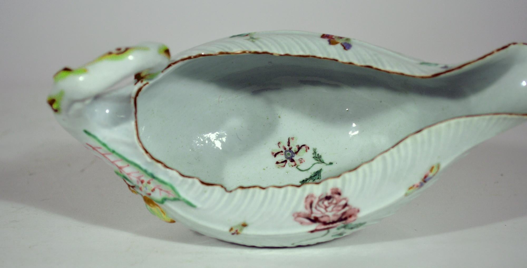 First Period Worcester Porcelain Leaf Molded Sauce Boat, Circa 1755-56 4