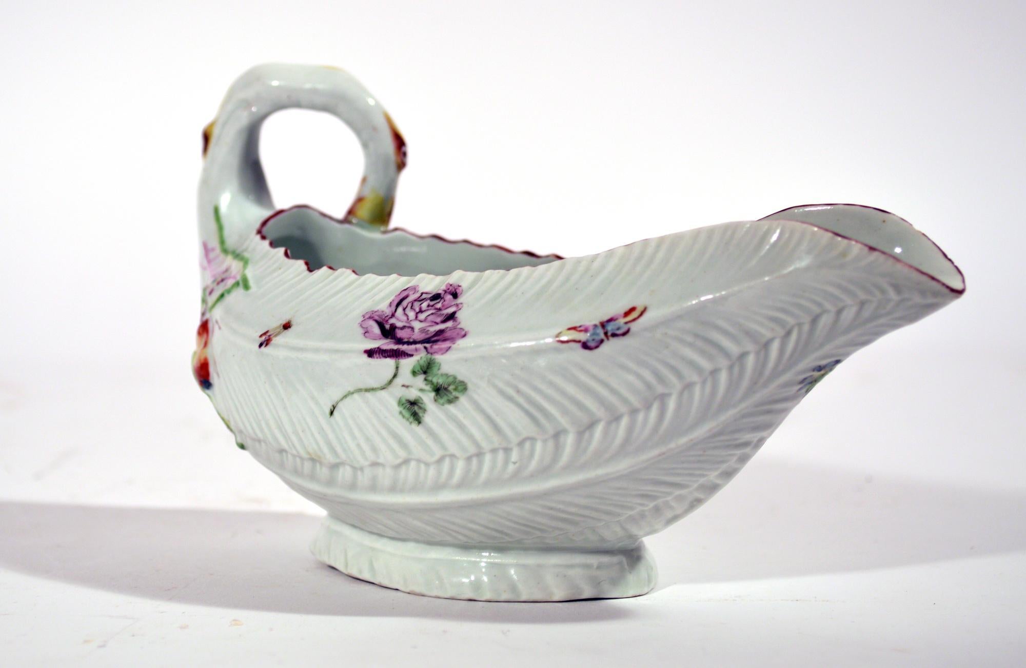 First Period Worcester Porcelain Leaf Molded Sauce Boat, Circa 1755-56 5