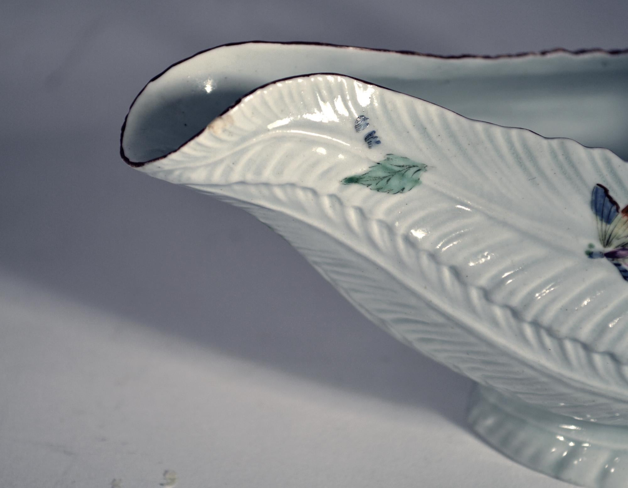 Georgian First Period Worcester Porcelain Leaf Molded Sauce Boat, Circa 1755-56