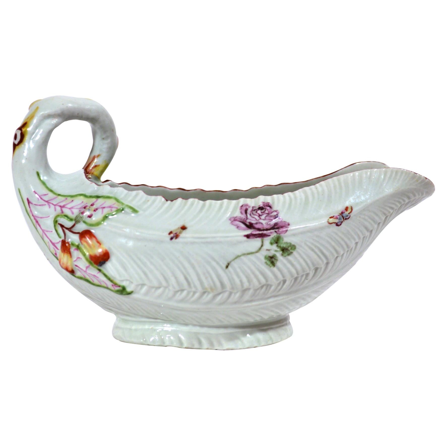 First Period Worcester Porcelain Leaf Molded Sauce Boat, Circa 1755-56