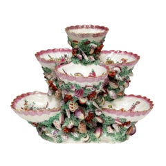 First Period Worcester Porcelain Polychrome Sweetmeat Stand with Sea Shells