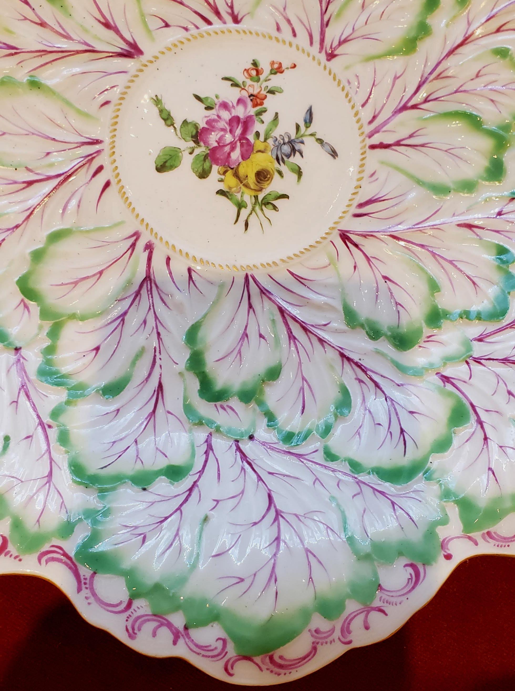 First Period Worcester Porcelain Rare Large Leaf & Flower Dish 4