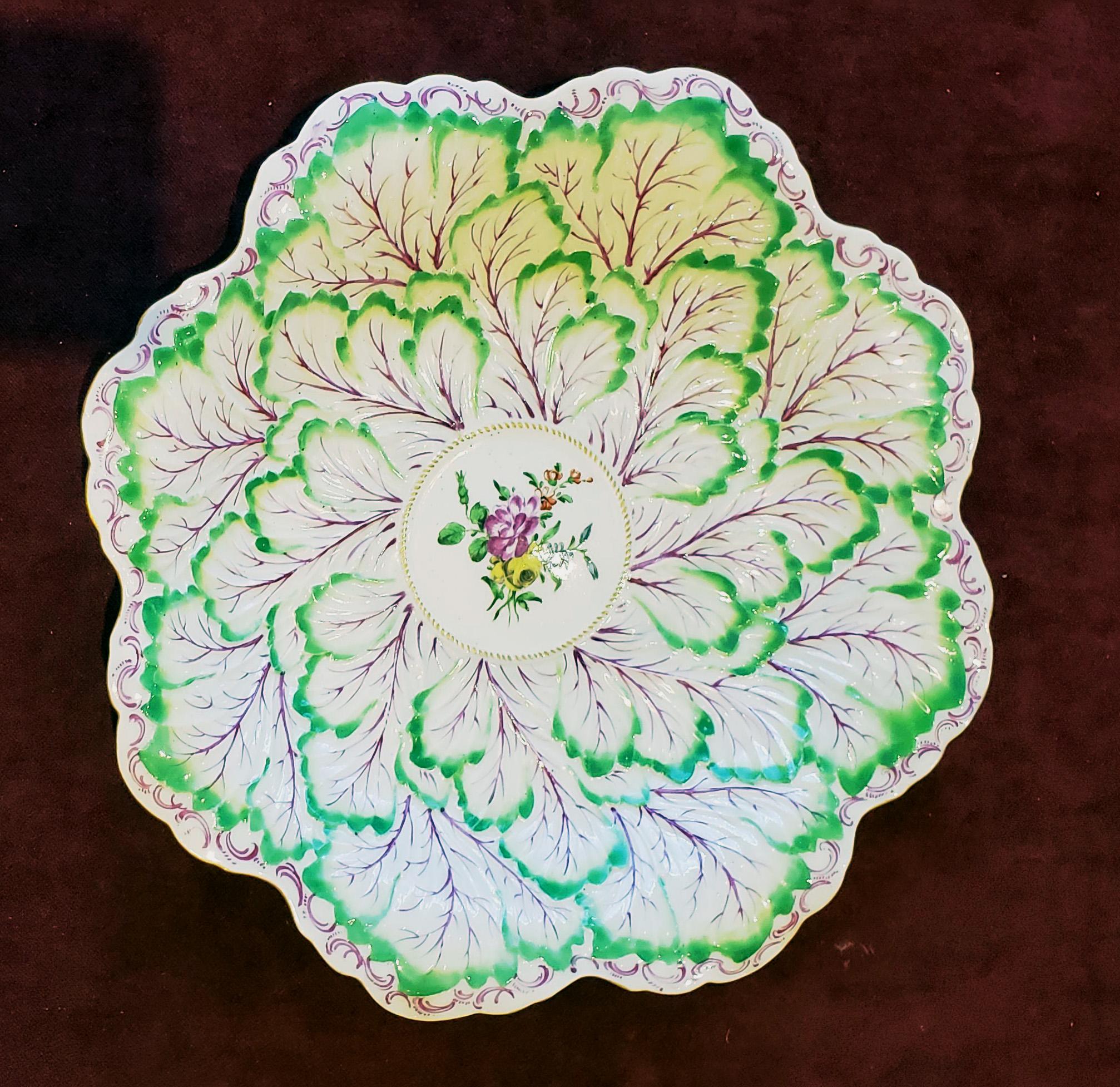 Georgian First Period Worcester Porcelain Rare Large Leaf & Flower Dish