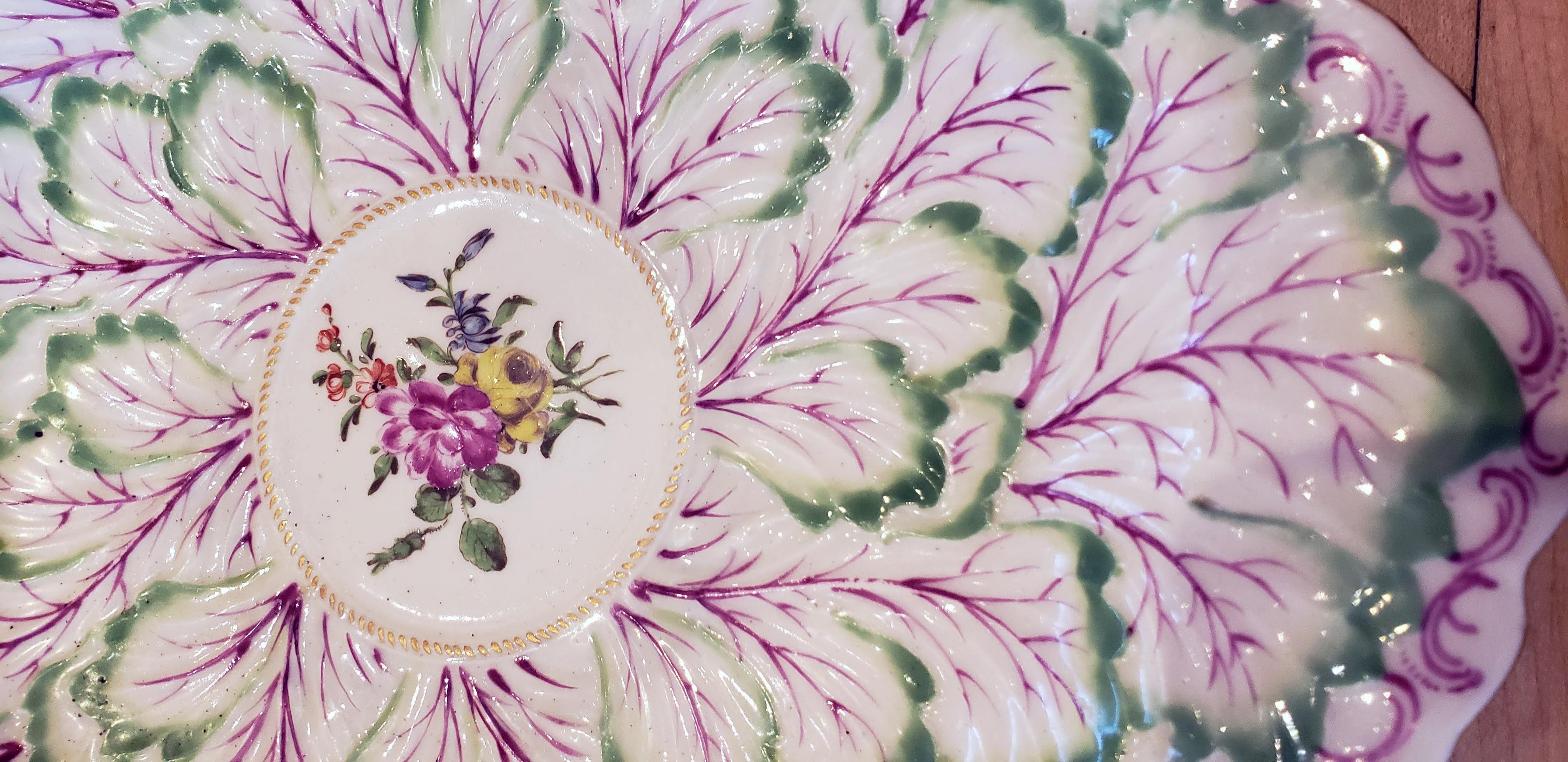 First Period Worcester Porcelain Rare Large Leaf & Flower Dish 1