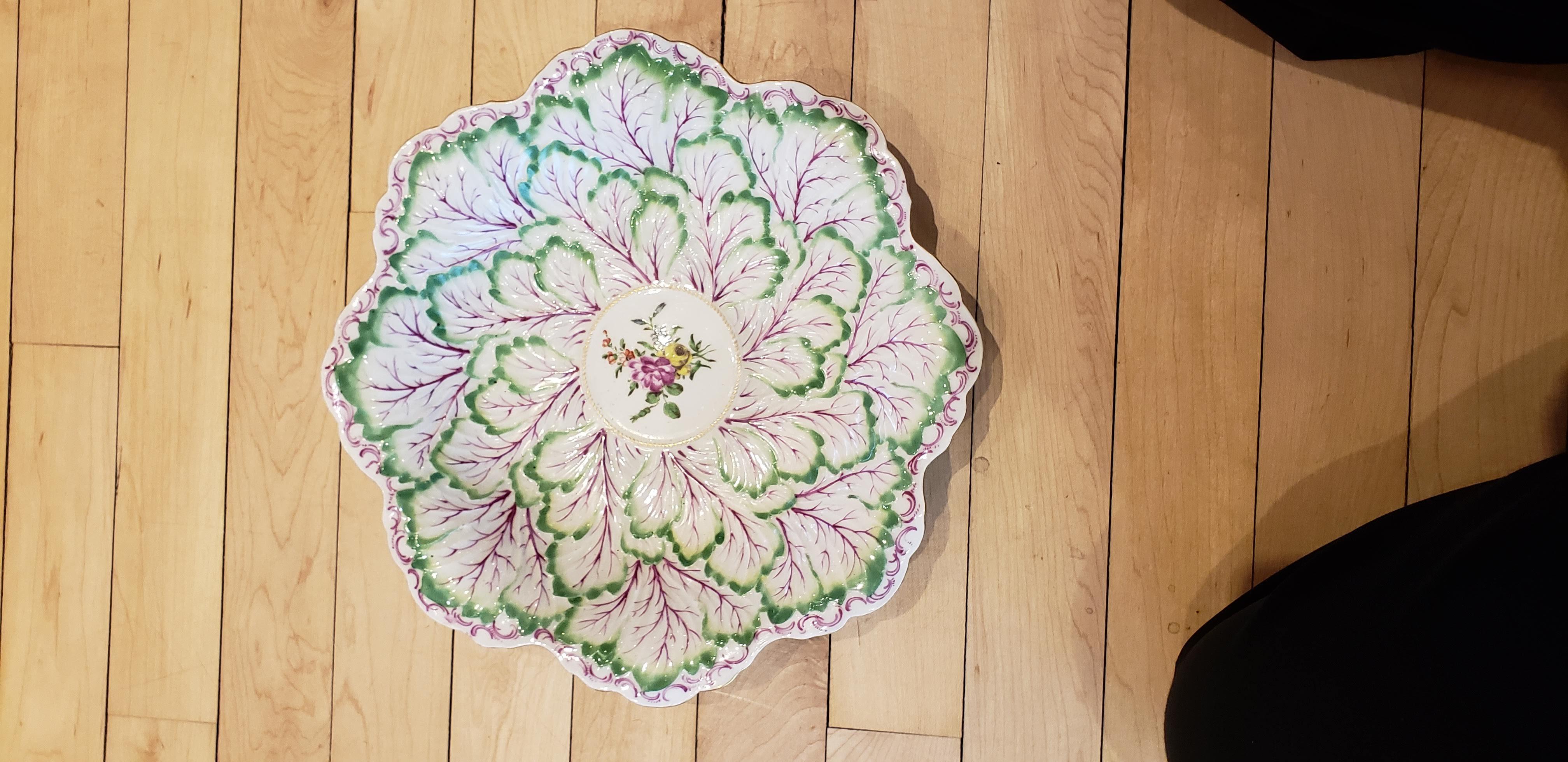 First Period Worcester Porcelain Rare Large Leaf & Flower Dish 2