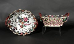 First Period Worcester Porcelain Yellow Ground Openwork Fruit Baskets