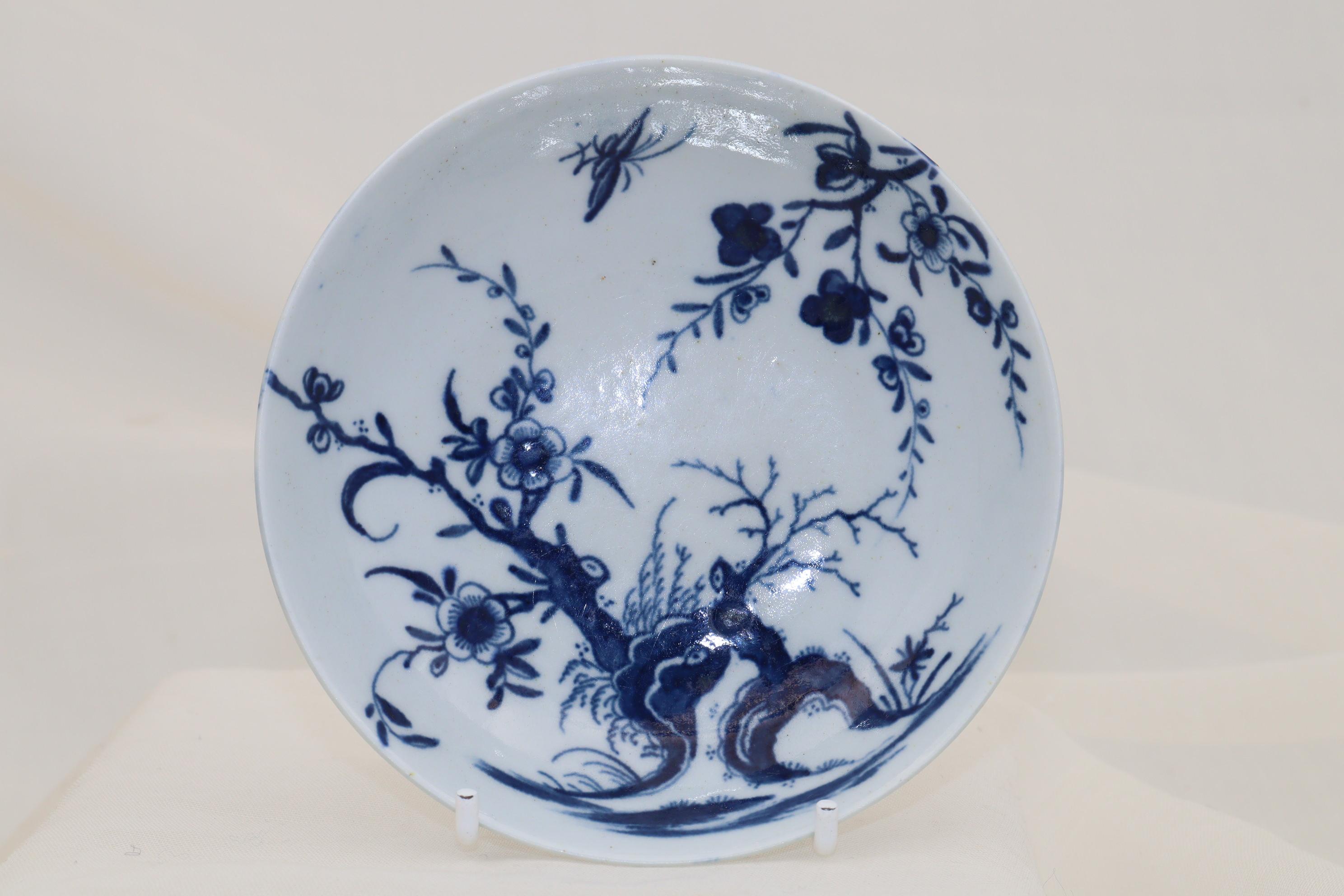 This First period Worcester porcelain tea bowl & saucer is decorated with the hand painted blue and white 