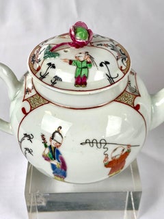 Antique Worcester Teapot First Period Dr Wall Hand Painted Chinoiserie Ca. 1765