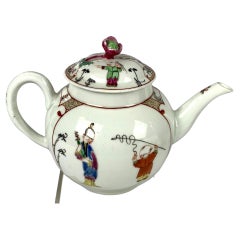 Antique Worcester Teapot First Period Dr Wall Hand Painted Chinoiserie Ca. 1765