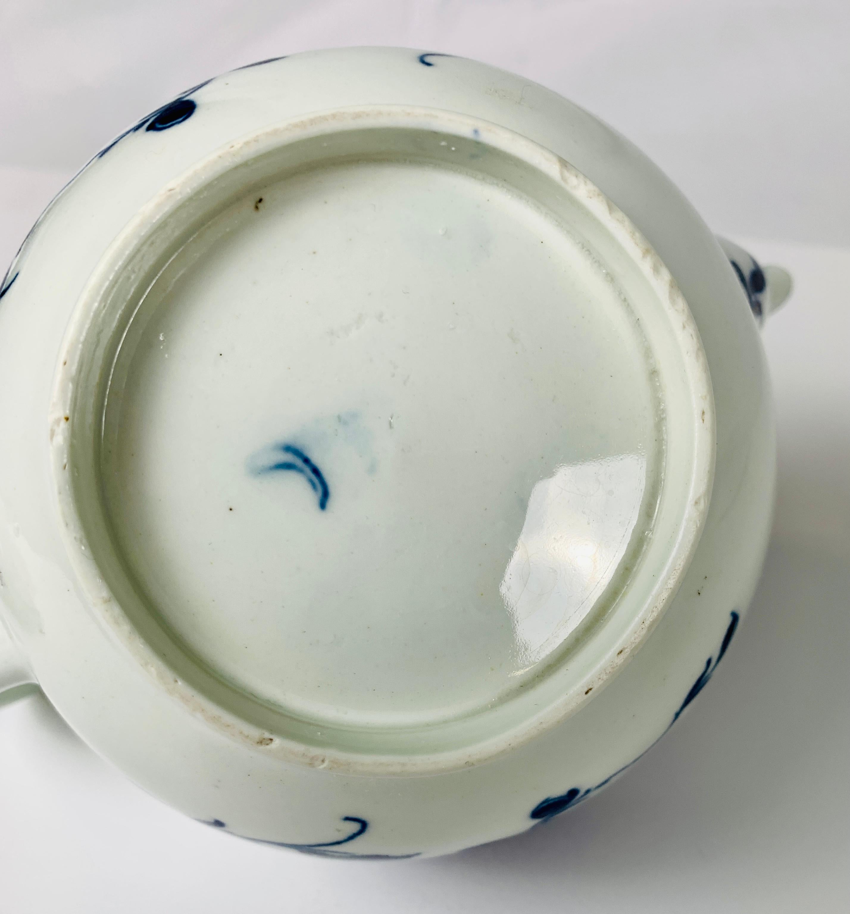 First Period Worcester Teapot Painted Underglaze Blue Mansfield Pattern c-1765 2