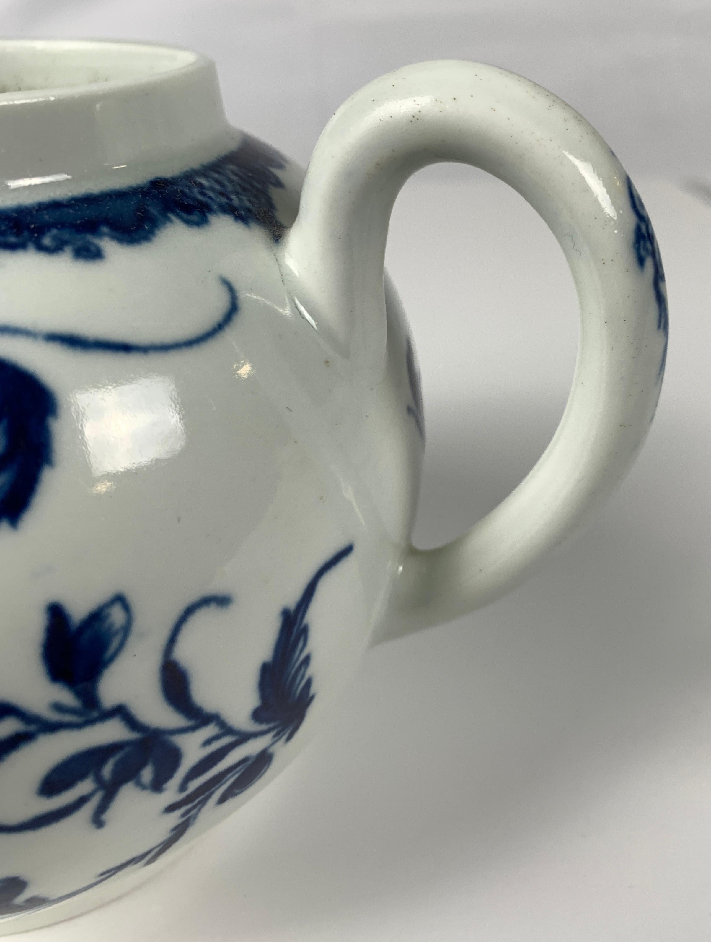 First Period Worcester Teapot Painted Underglaze Blue Mansfield Pattern c-1765 1