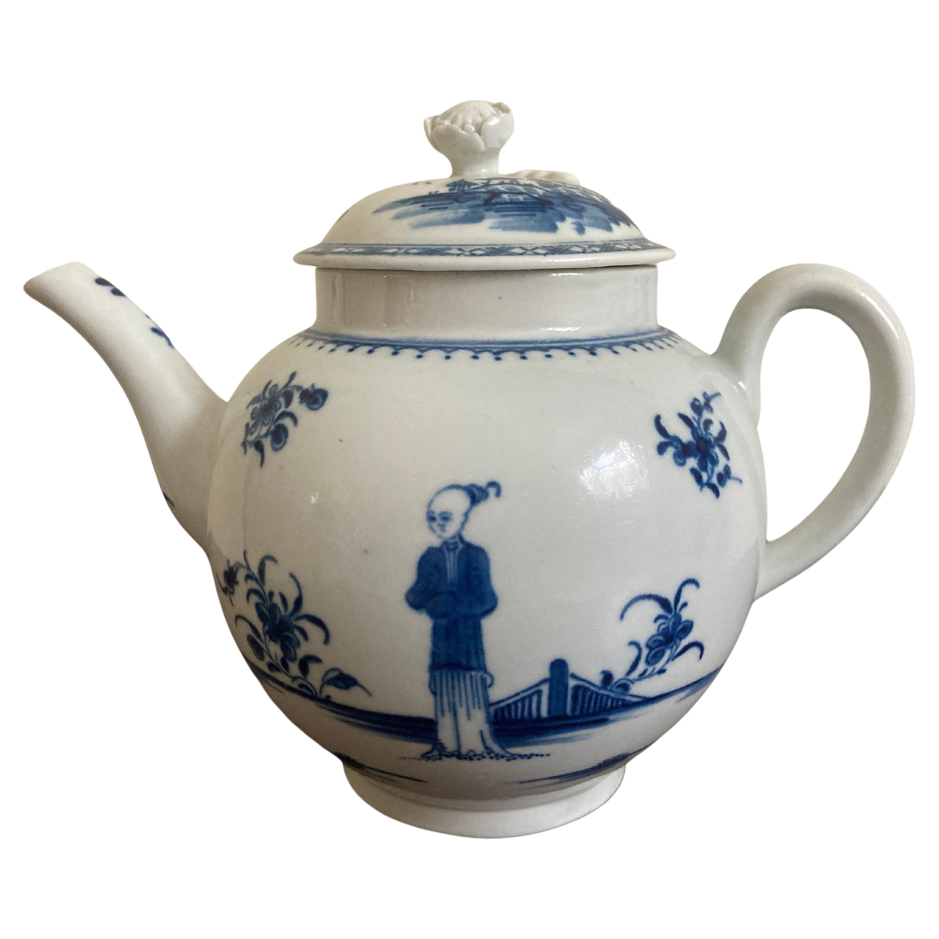 First Period Worcester Teapot 'Waiting Chinaman' Pattern circa 1770 For Sale