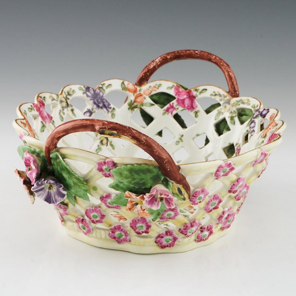 English First Period Worcester Yellow Ground Basket, circa 1770 For Sale