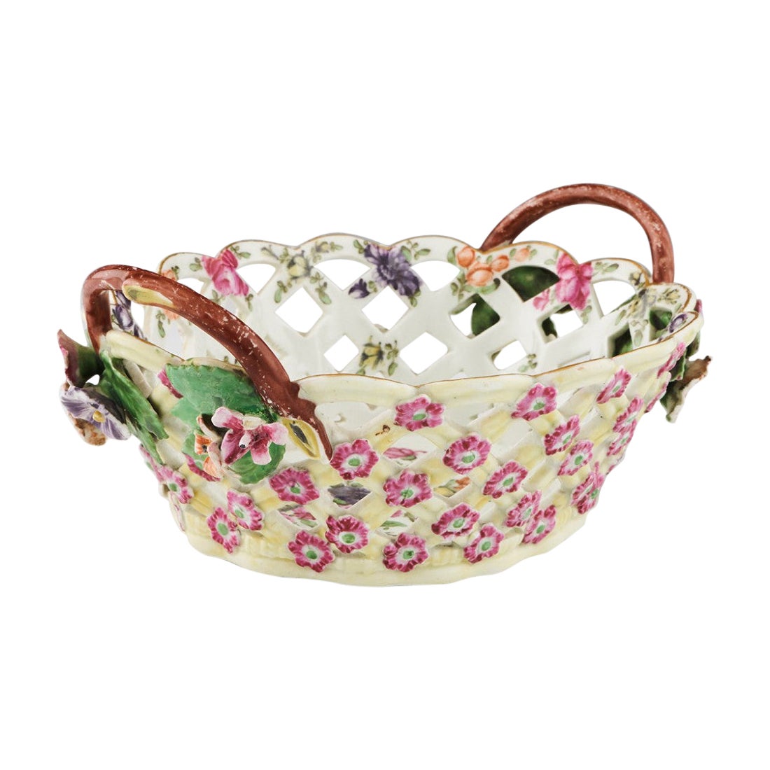 First Period Worcester Yellow Ground Basket, circa 1770