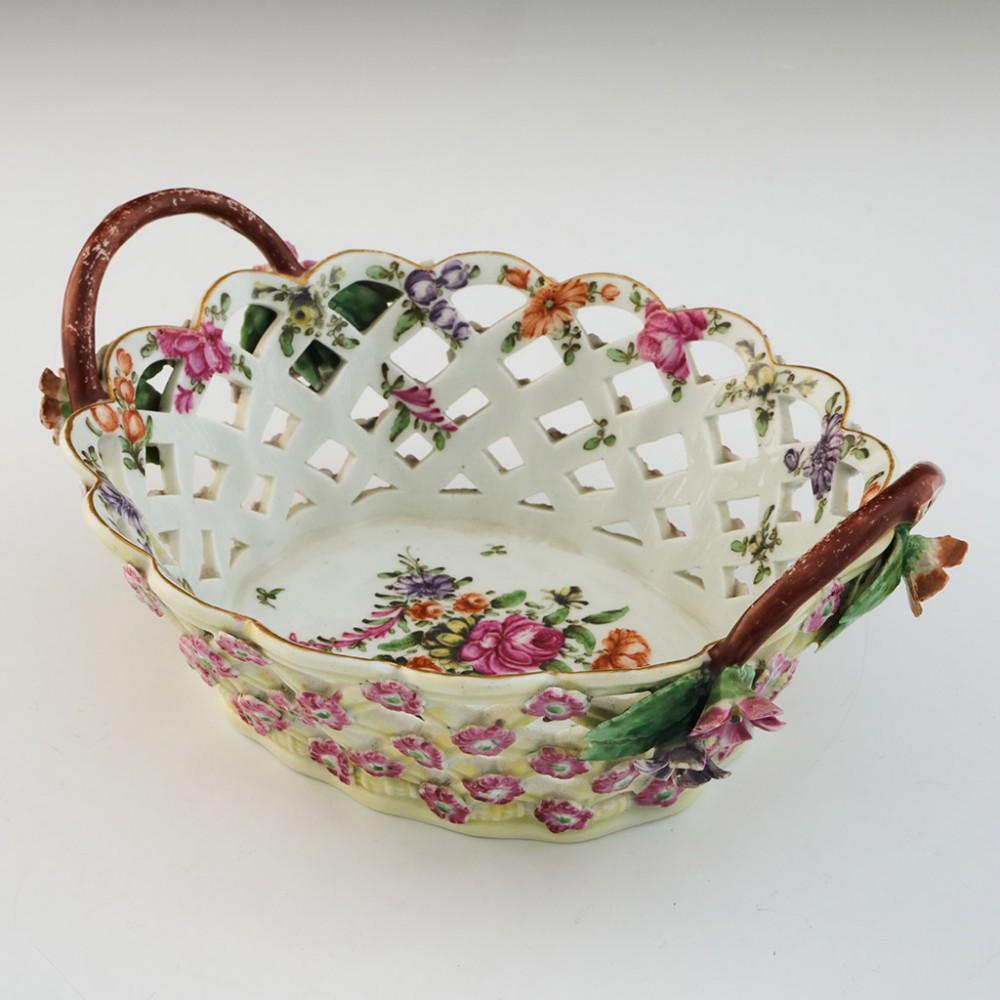 Porcelain First Period Worcester Yellow Ground Dessert Basket, c1770 For Sale