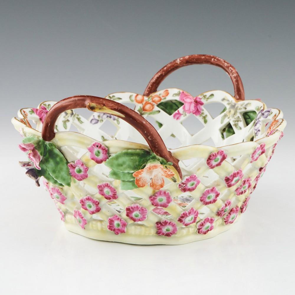 English First Period Worcester Yellow Ground Dessert Basket, circa 1770 For Sale