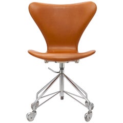 First Series Cognac Leather Arne Jacobsen 3117 Desk Swivel Chair by Fritz Hansen