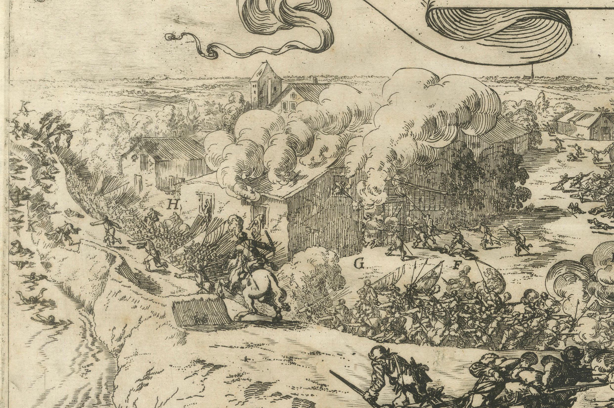 Gravé Les premières éclairs de la guerre de huit ans à Oosterweel en 1567, gravée en 1632 en vente