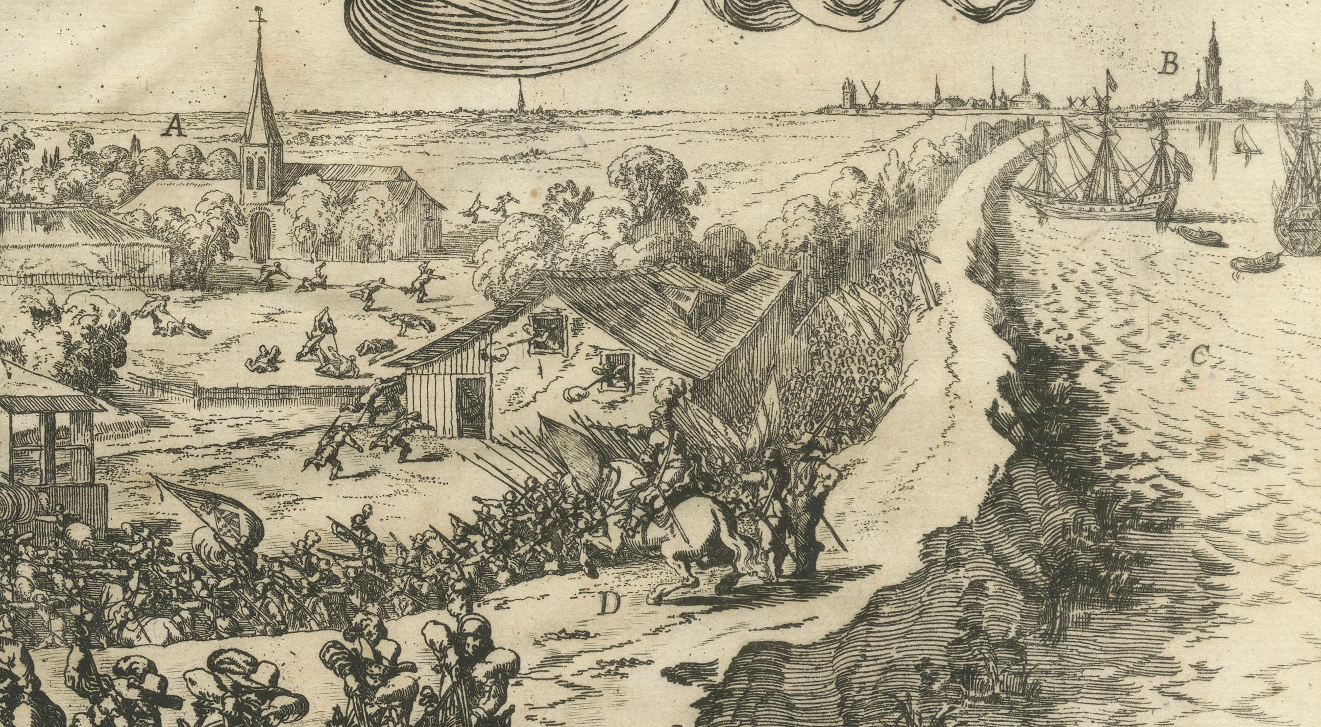 First Sparks of the Eighty Years' War in Oosterweel im Jahr 1567, eingraviert 1632 (Mitte 17. Jahrhundert) im Angebot
