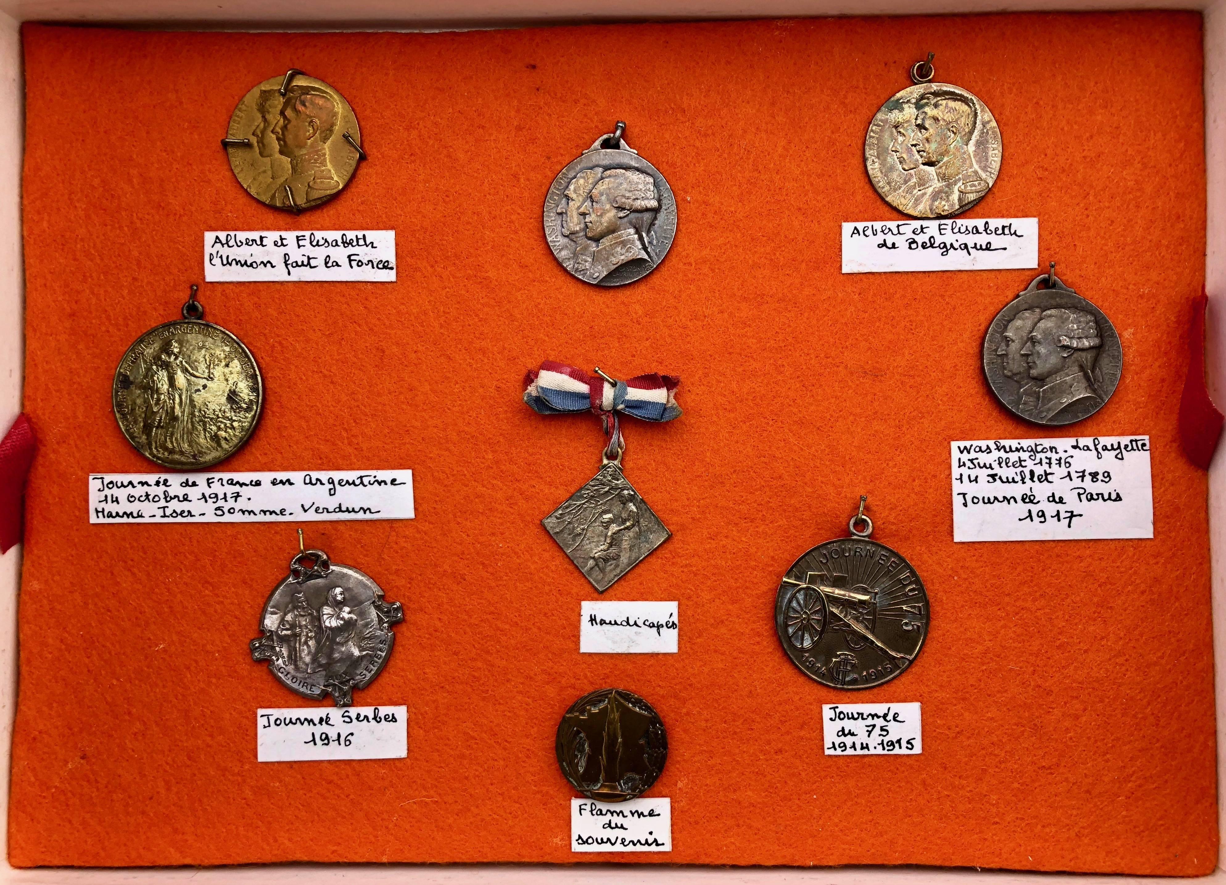 Modern First World War Medals, France and Belgium in a Display Box, Set of Nine For Sale