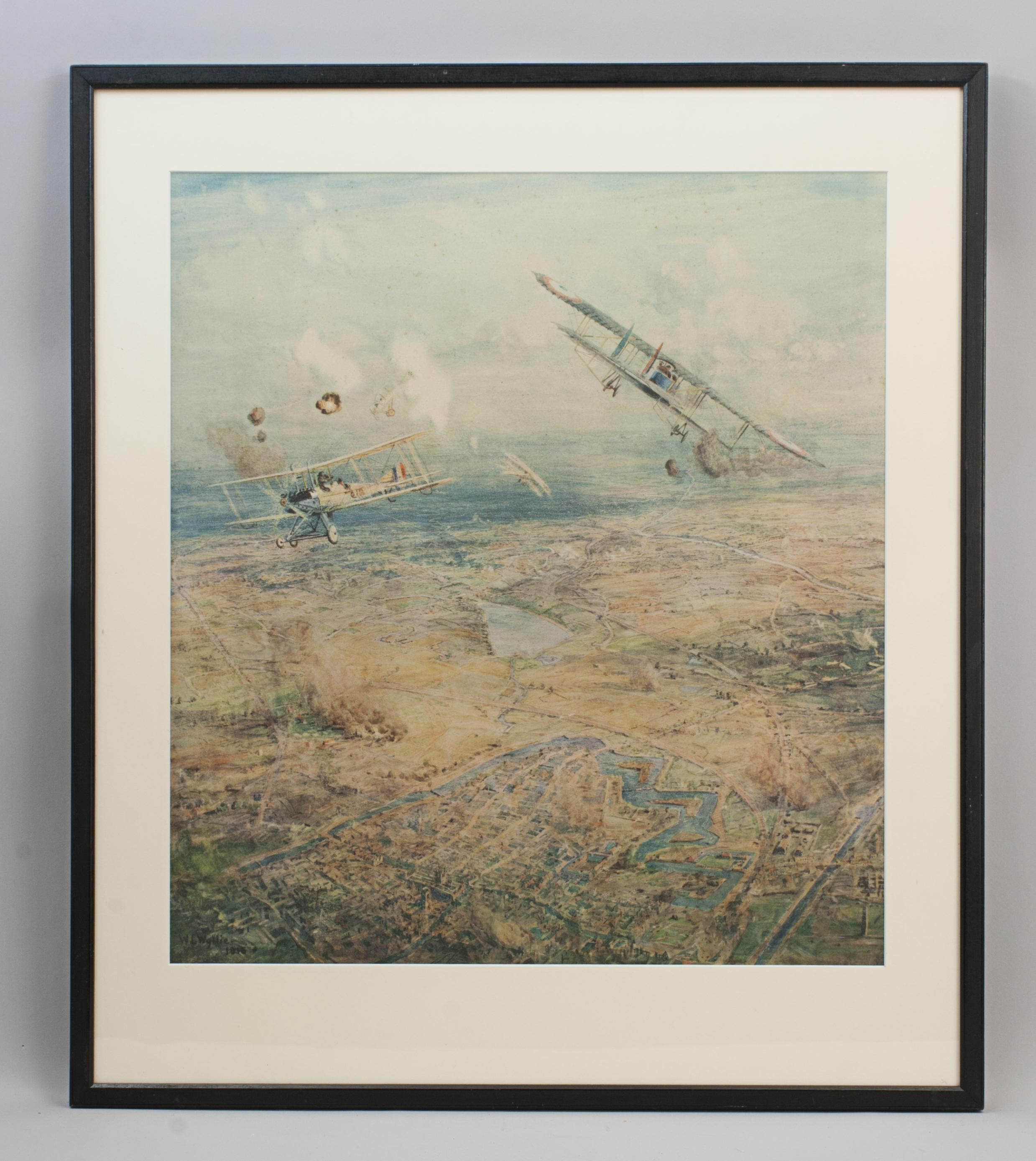 The Ypres Salient By William Lionel Wyllie.
A poignant reminder of WWI in this framed collotype of biplanes over Ypres by W.L. Wyllie, taken from his watercolour drawing 