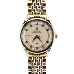 First Year Omega Pie Pan Constellation 14 Karat Gold & Steel Ref 2652 Circa 1952