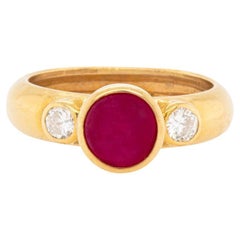 Firy Fine Ruby 1.40 Carat Ring with Two Side Diamonds 18k Yellow Gold