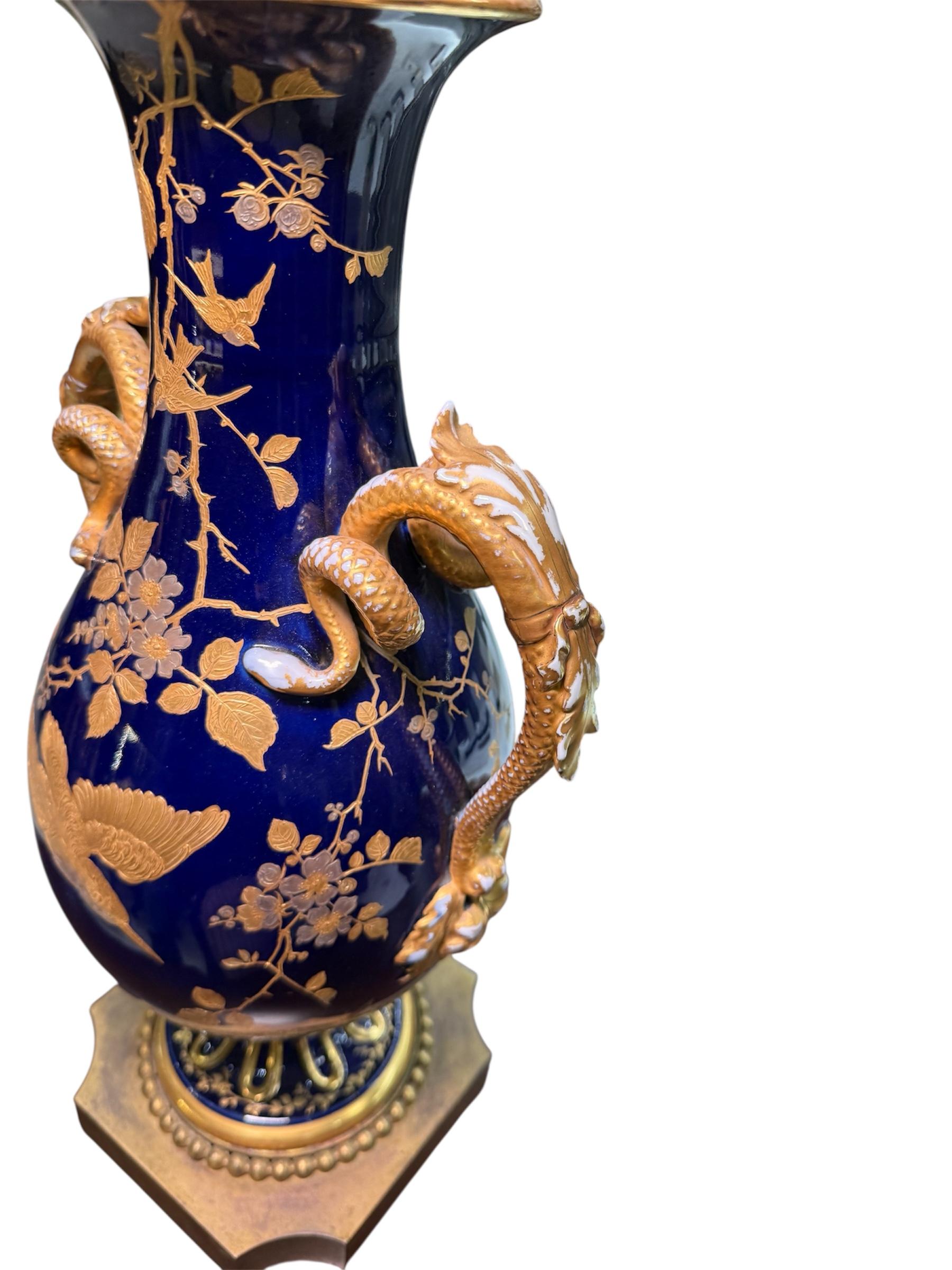 Fischer And Mieg Gilt Cobalt Blue Porcelain Urn Vase For Sale 1