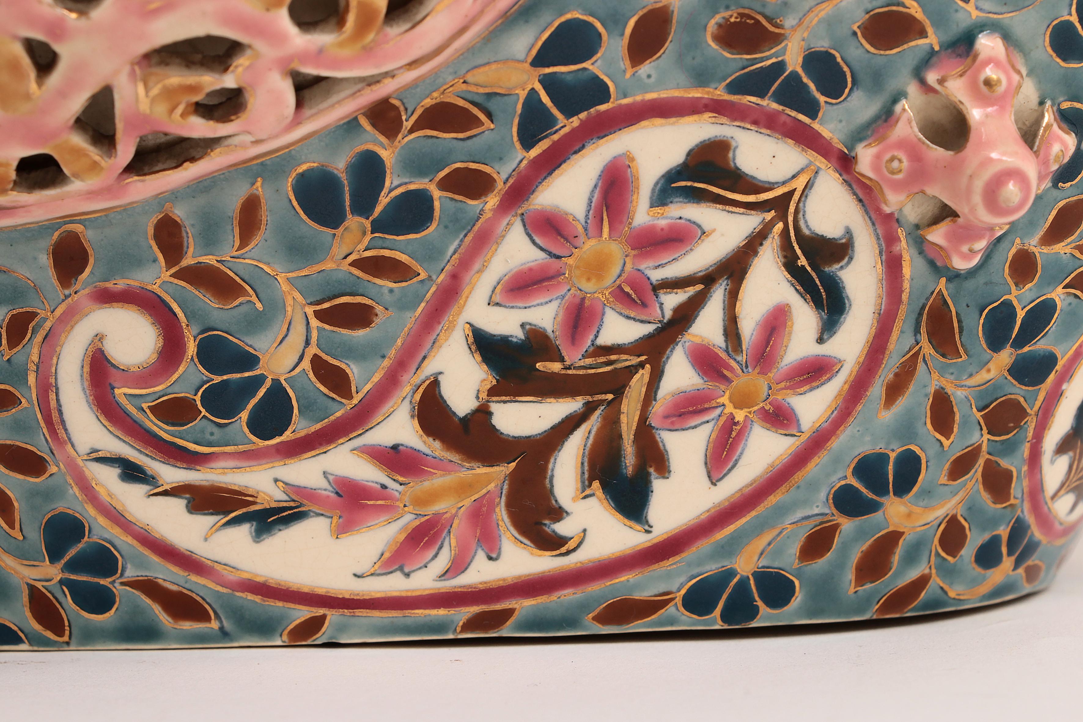 Fischer Budapest Bowl with Beautiful Colors and Dragon Heads, 19th Century 6