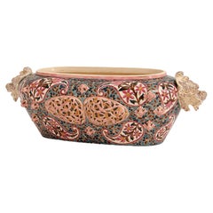 Fischer Budapest Bowl with Beautiful Colors and Dragon Heads, 19th Century