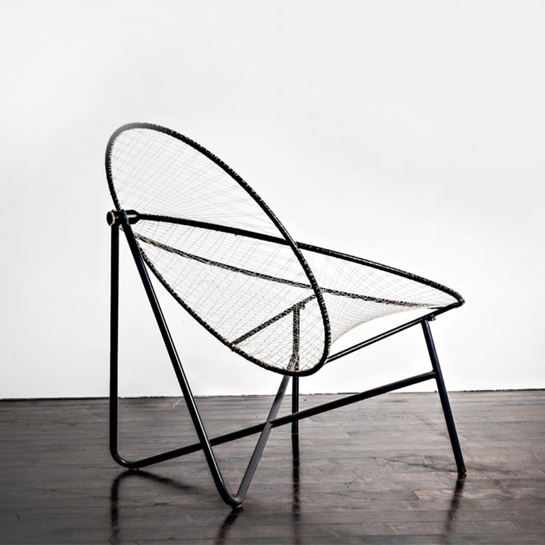 Rare Fischer chair by Luciano Grassi, Sergio Conti & Marisa Forlani, Italy, circa 1958, in black painted metal and nylon, from the Monofilo series, manufactured by Emilio Paoli, Florence. Provenance available.
