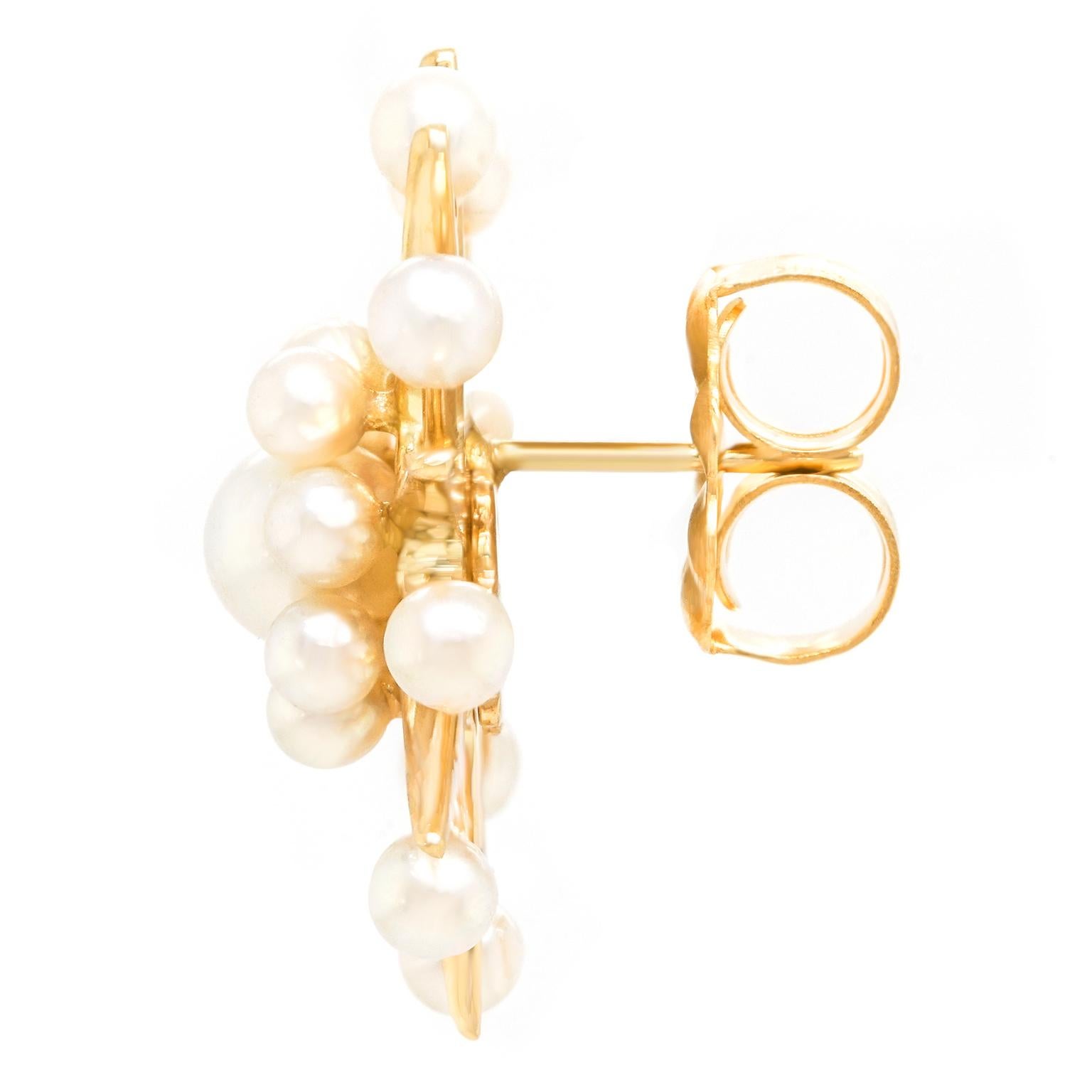 Fischer & Co. Sixties Pop Art Atomic Style Pearl-Set Gold Earrings 2