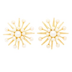 Fischer & Co. Sixties Pop Art Atomic Style Pearl-Set Gold Earrings