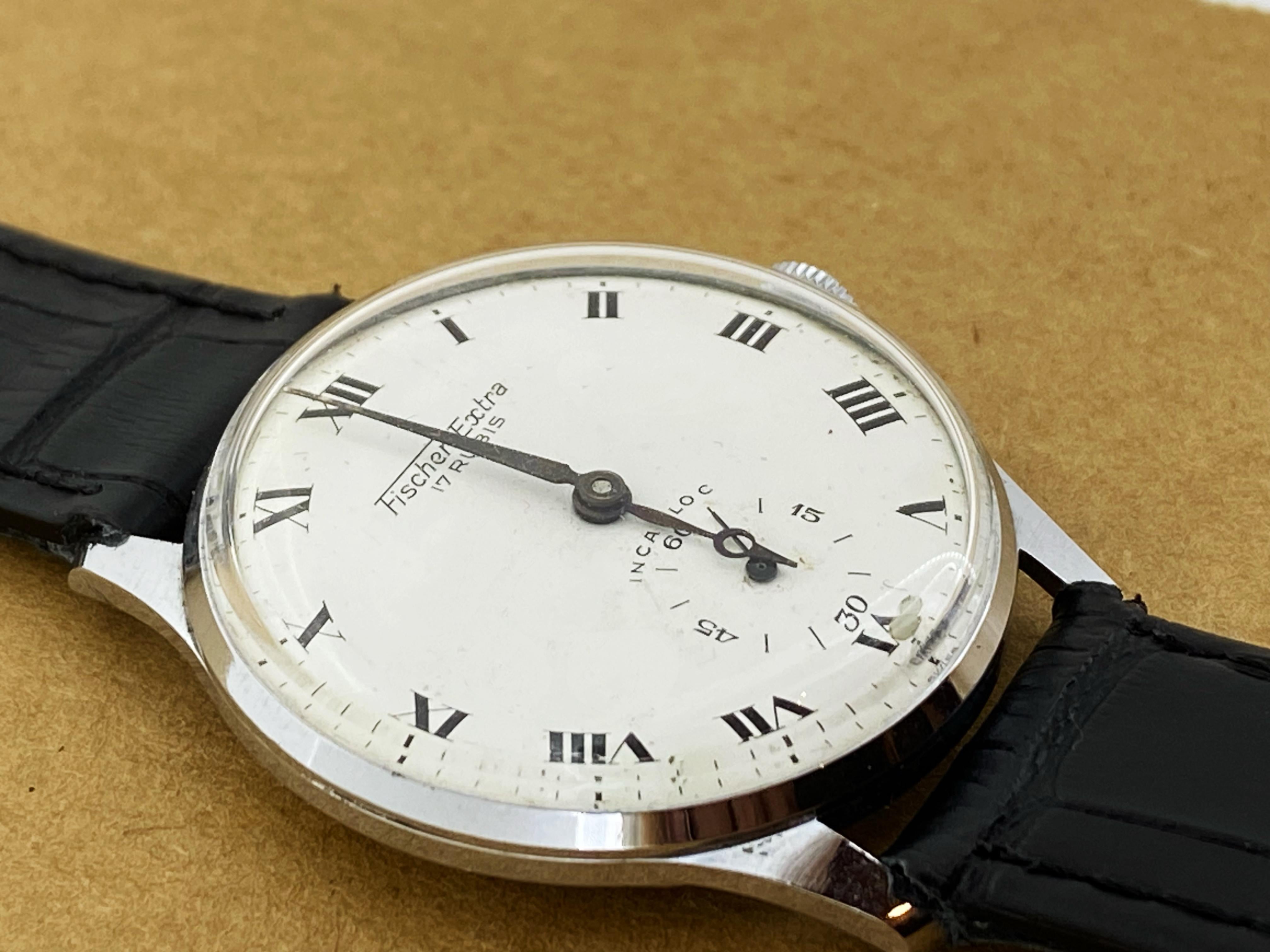 Men's Fischer Extra Incabloc S/Steel Manual 17 Rubis Porcelain Dial 35mm Mens' Watch For Sale