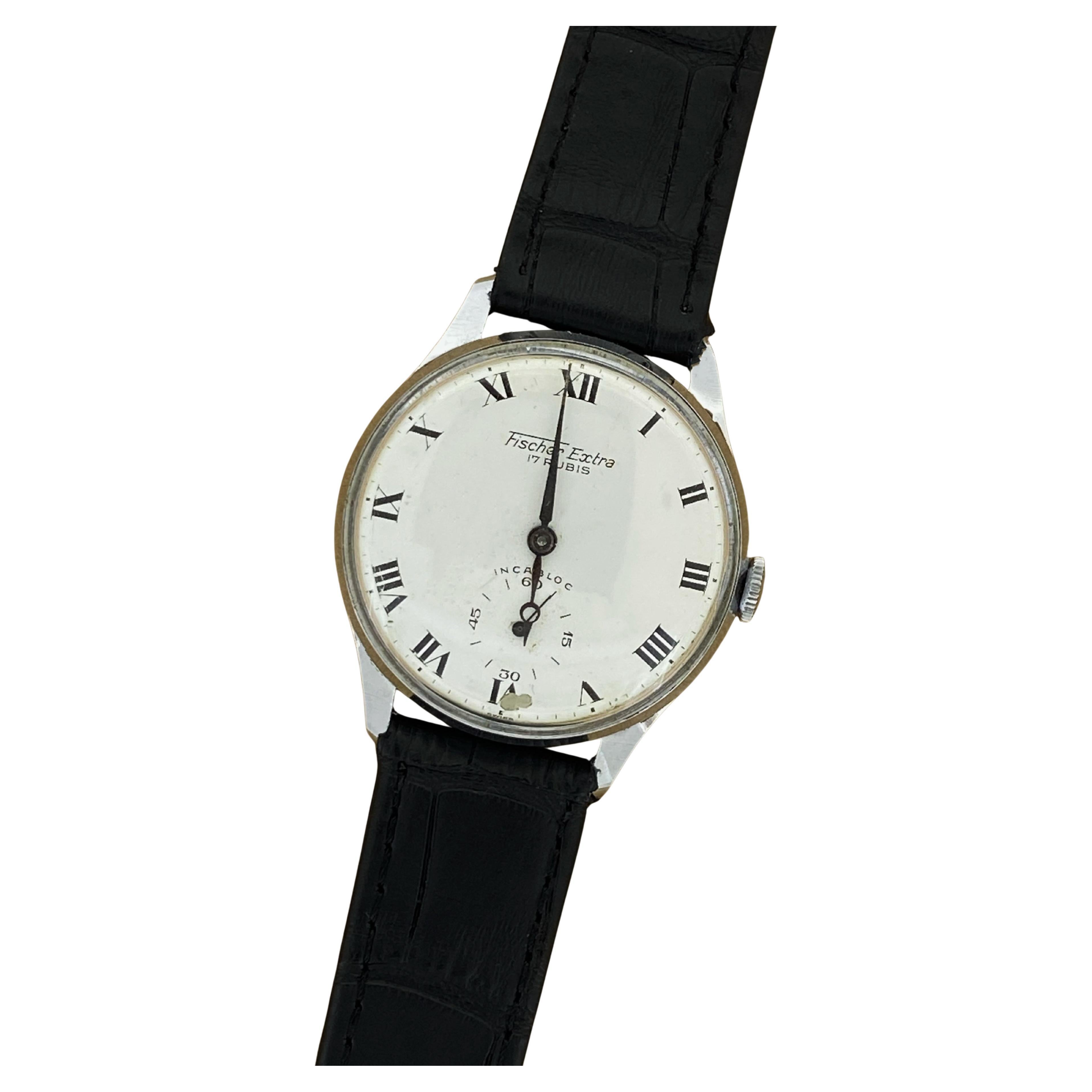 Fischer Extra Incabloc S/Steel Manual 17 Rubis Porcelain Dial 35mm Mens' Watch