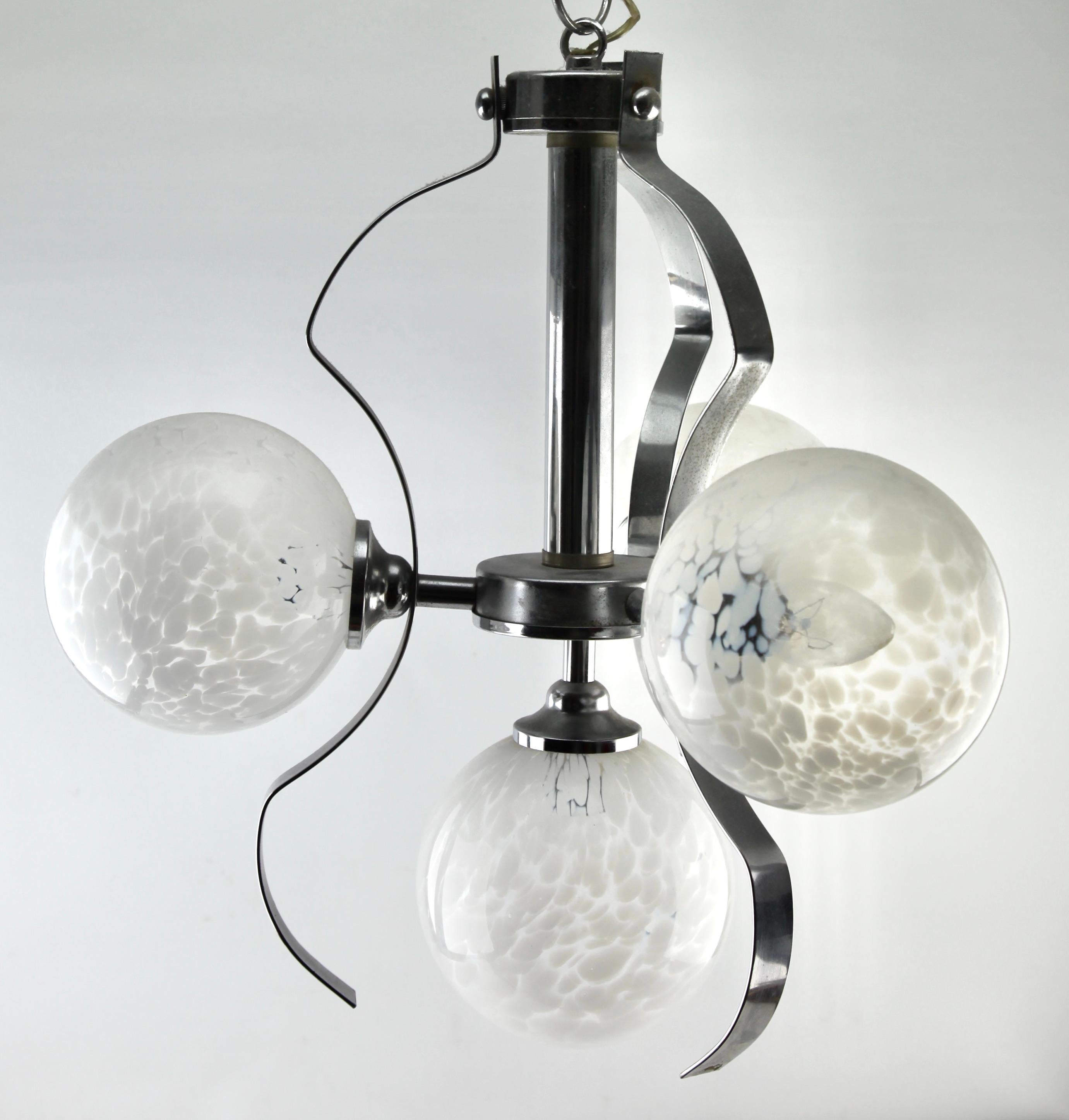 Ère spatiale Fischer Leuchten Allemagne, lampe à suspension à tige boule tourbillonnante avec 3 lampes globulaires en vente
