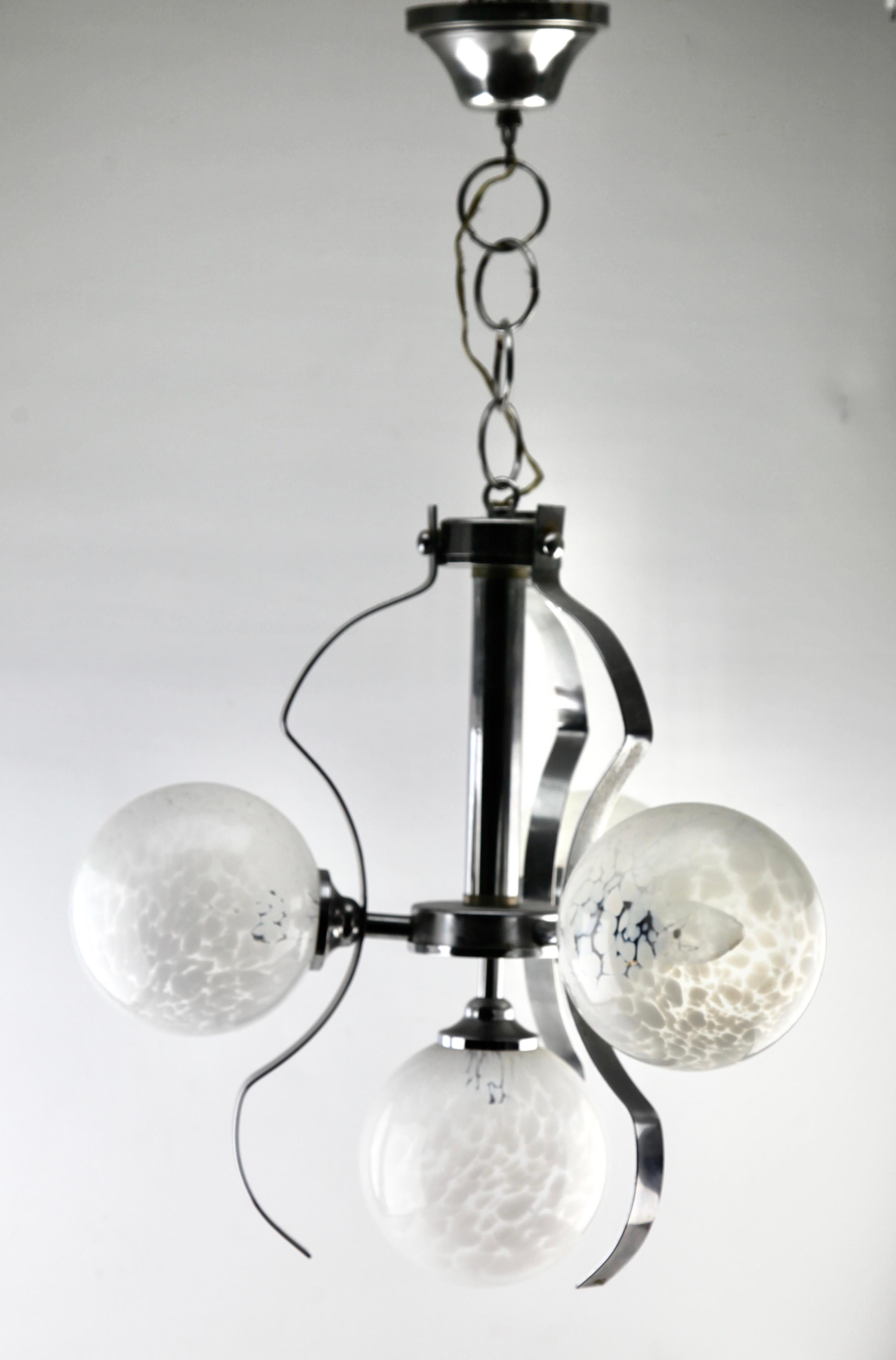 Mid-20th Century Fischer Leuchten ‘Germany’ Swirl Ball Pendant Stem Lamp with 3 Globular Lights For Sale