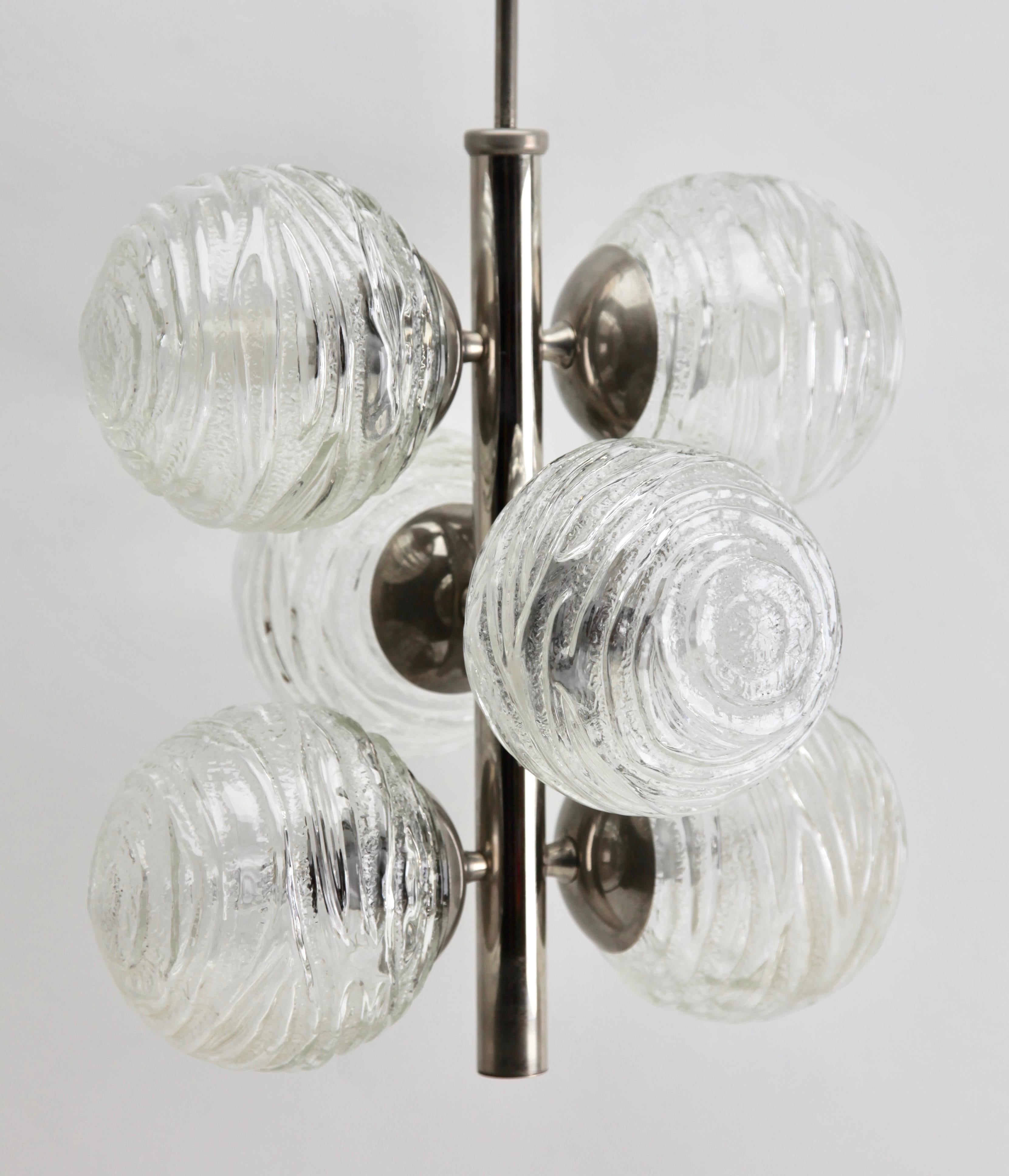 Mid-20th Century Fischer Leuchten ‘Germany’ Swirl Ball Pendant Stem Lamp with 6 Globular Lights For Sale