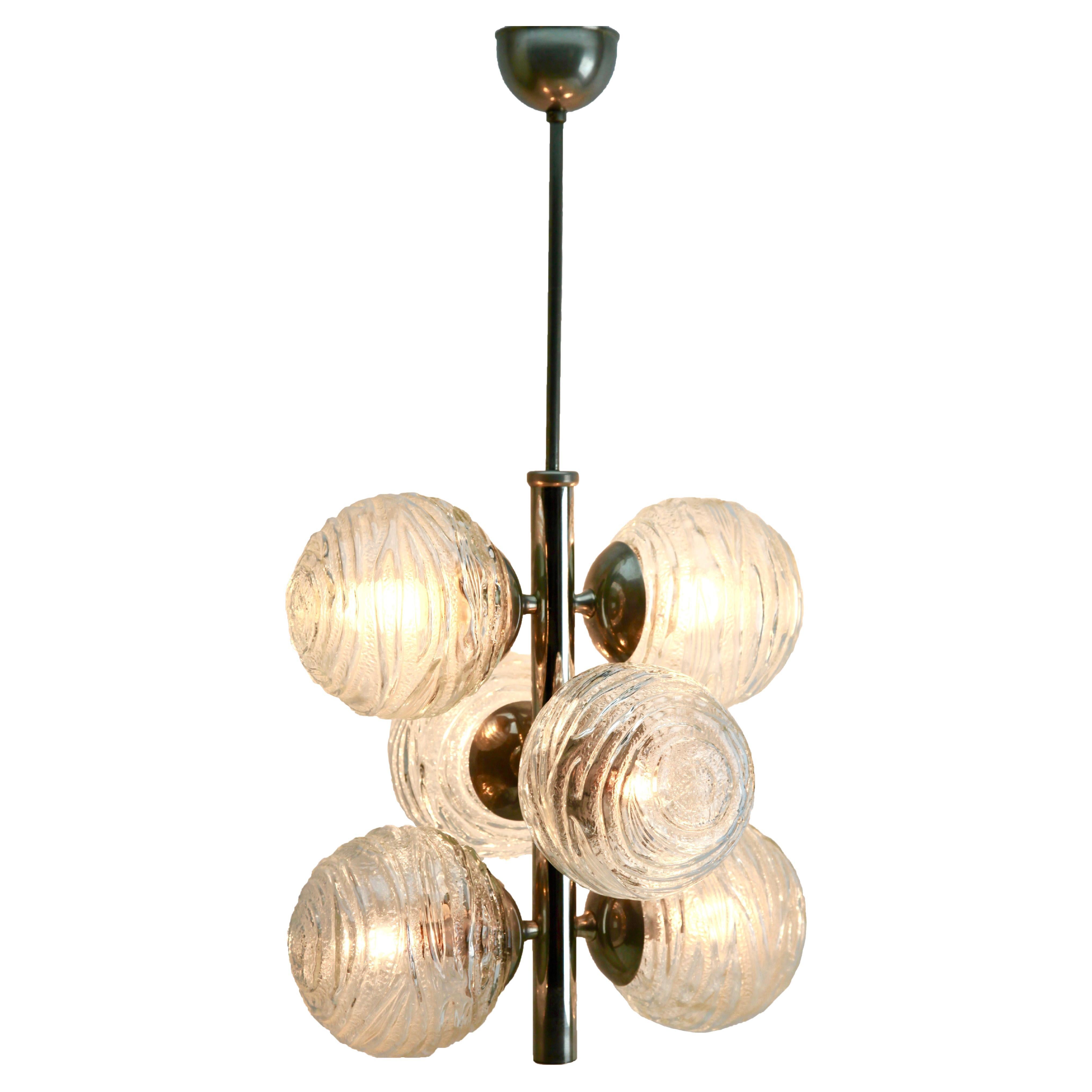 Fischer Leuchten ‘Germany’ Swirl Ball Pendant Stem Lamp with 6 Globular Lights For Sale