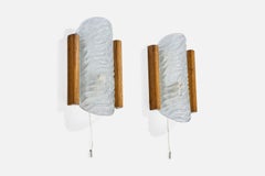 Fischer Leuchten, Wall Lights, Glass, Oak, Germany, 1960s