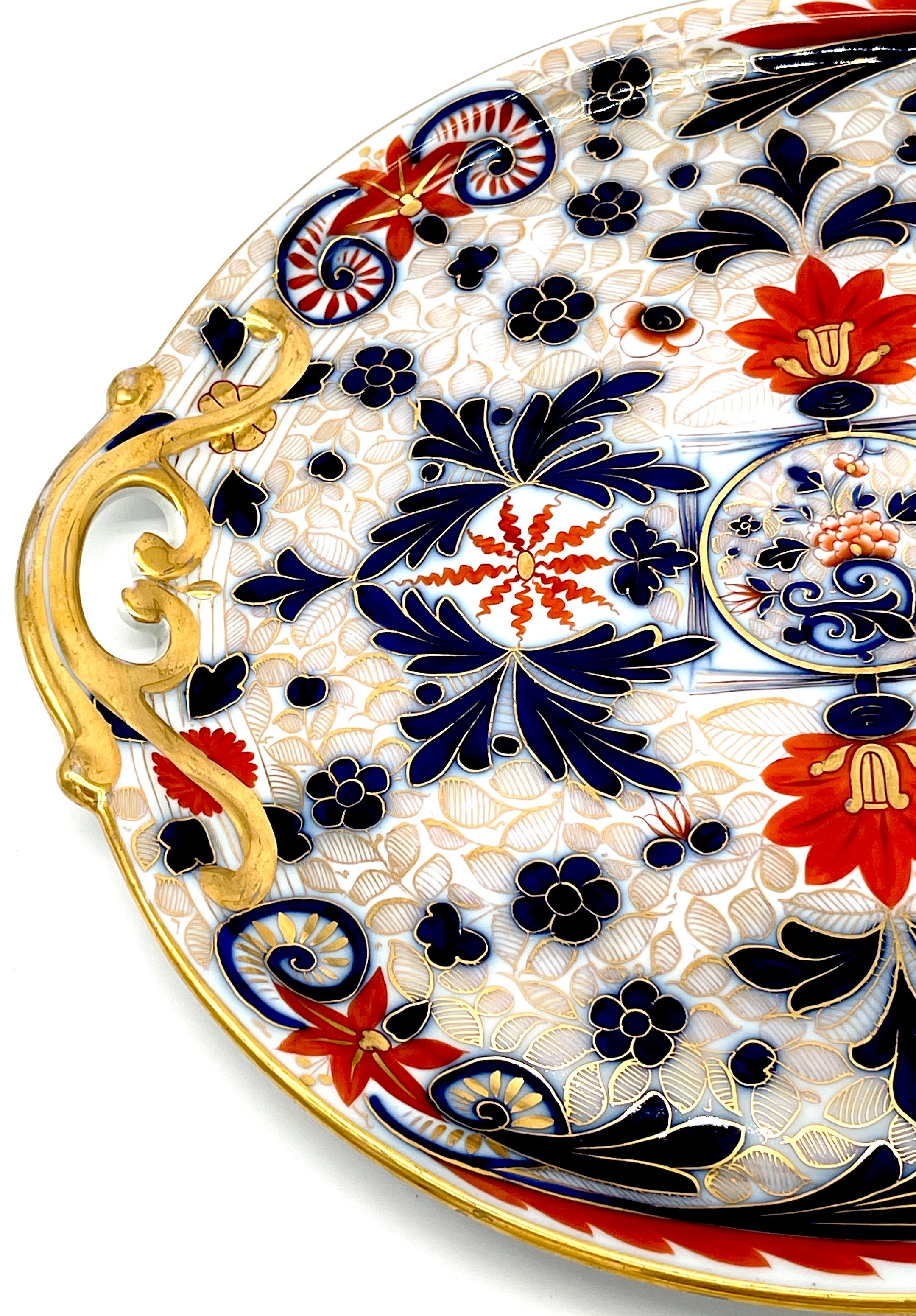 Czech Fischer & Mieg Pirkenhammer Porcelain 'Imari' Pattern Round Handled Platter  For Sale