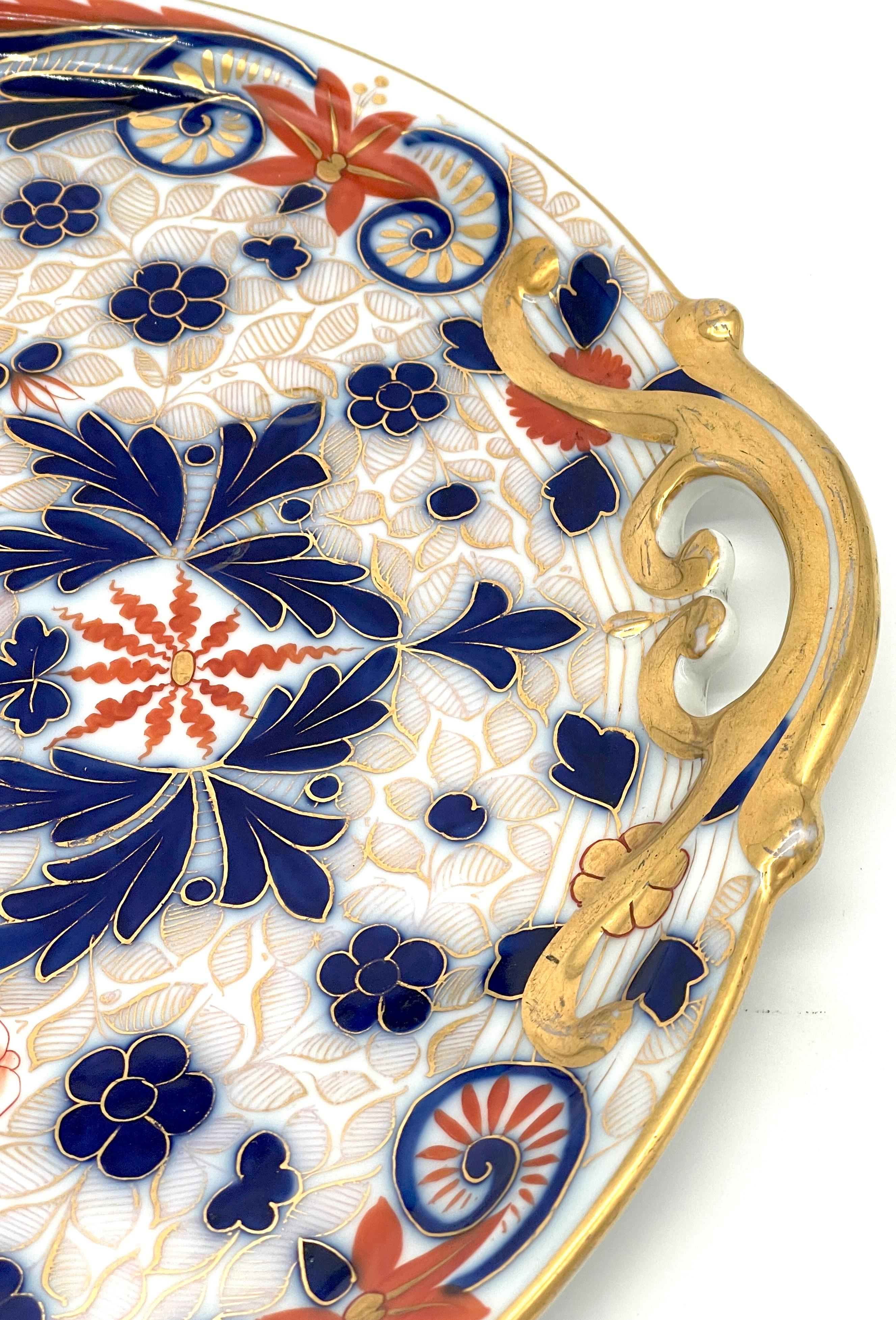 Czech Fischer & Mieg Pirkenhammer Porcelain 'Imari' Pattern Round Handled Platter  For Sale