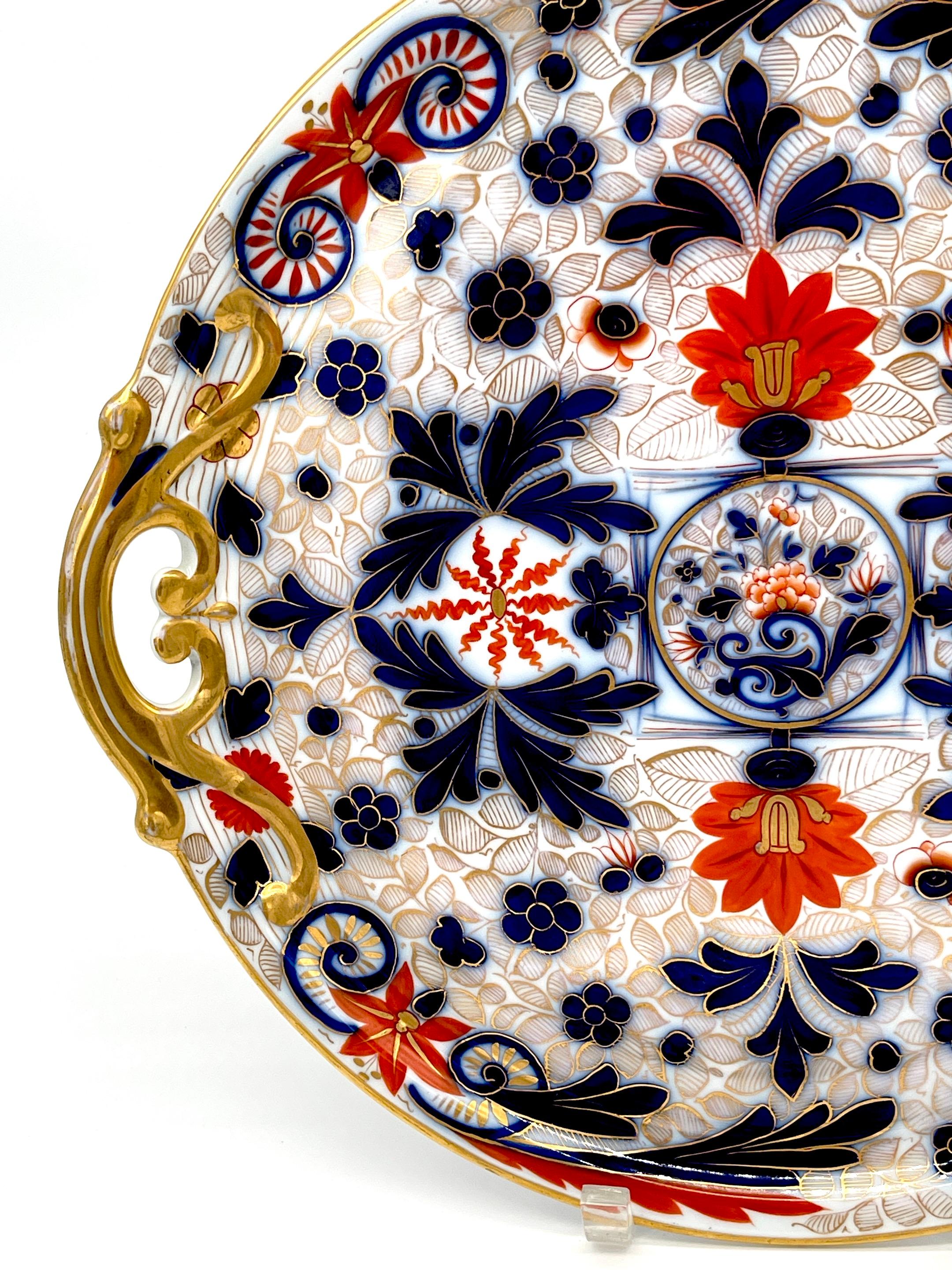 Gilt Fischer & Mieg Pirkenhammer Porcelain 'Imari' Pattern Round Handled Platter  For Sale